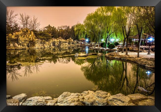 Stone Garden Pond Reflection Temple of Sun Beijing China Framed Print by William Perry