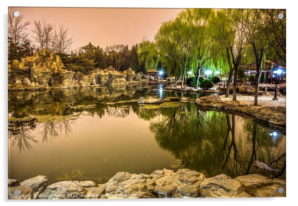 Stone Garden Pond Reflection Temple of Sun Beijing China Acrylic by William Perry