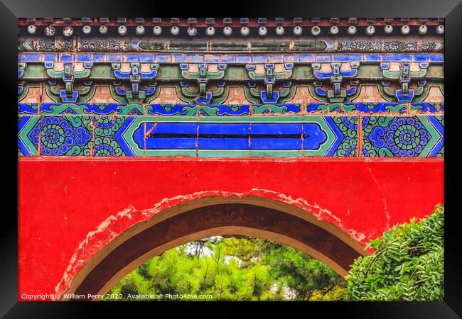 Red Gate Temple of Sun City Park Beijing China Framed Print by William Perry