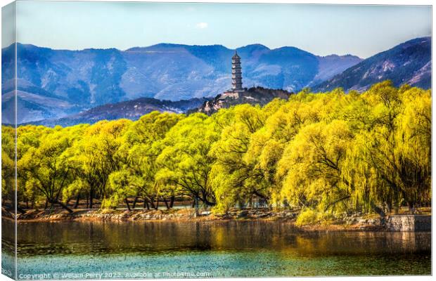 Yu Feng Pagoda Summer Palace Willows Beijing China Canvas Print by William Perry