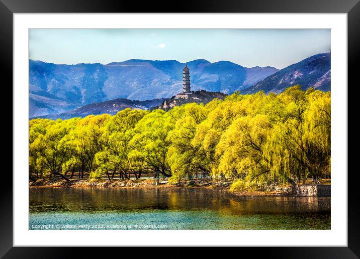 Yu Feng Pagoda Summer Palace Willows Beijing China Framed Mounted Print by William Perry