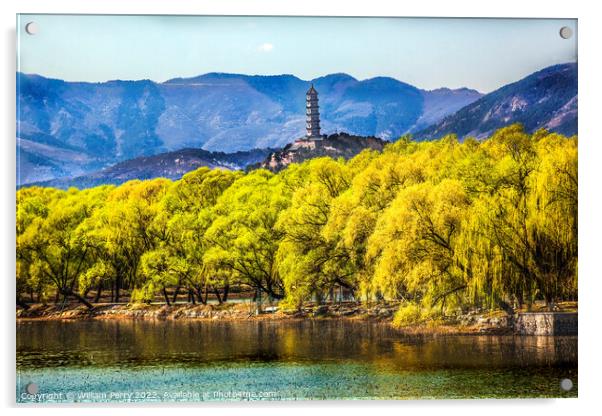 Yu Feng Pagoda Summer Palace Willows Beijing China Acrylic by William Perry