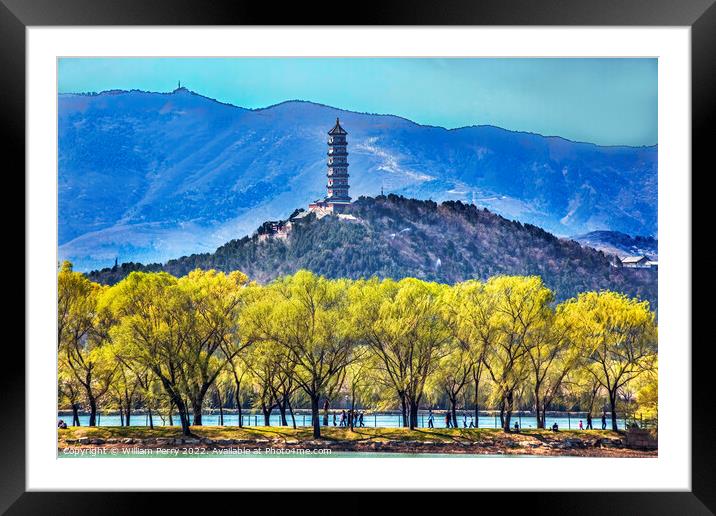 Yu Feng Pagoda Summer Palace Willows Beijing China Framed Mounted Print by William Perry