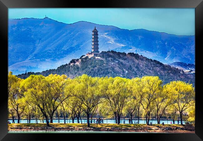 Yu Feng Pagoda Summer Palace Willows Beijing China Framed Print by William Perry