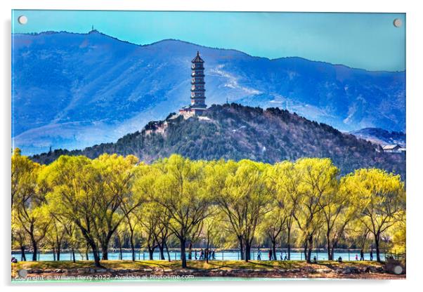 Yu Feng Pagoda Summer Palace Willows Beijing China Acrylic by William Perry