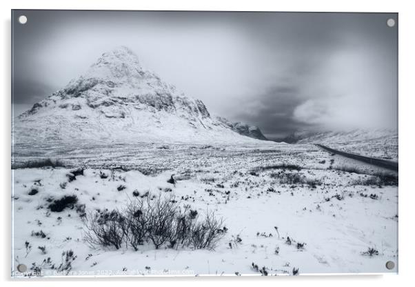 Glencoe in Winter Buachaille Etive Beag  Scotland Acrylic by Barbara Jones