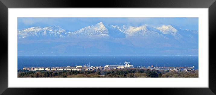 Ayrshire town of Troon and isle of Arran mountains Framed Mounted Print by Allan Durward Photography