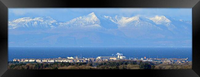 Ayrshire town of Troon and isle of Arran mountains Framed Print by Allan Durward Photography