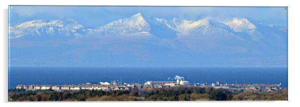 Ayrshire town of Troon and isle of Arran mountains Acrylic by Allan Durward Photography