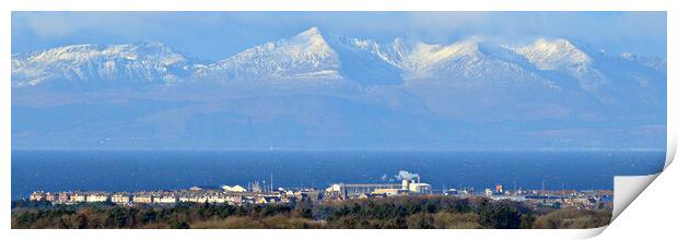 Ayrshire town of Troon and isle of Arran mountains Print by Allan Durward Photography