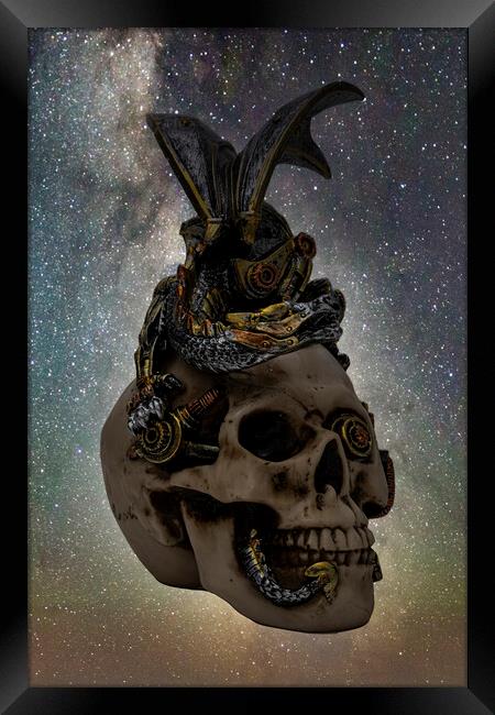 Steampunk Dragon Skull Framed Print by Steve Purnell