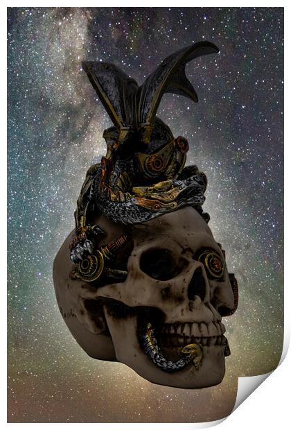Steampunk Dragon Skull Print by Steve Purnell