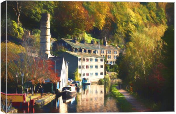 Rochdale Canal - Hebden Bridge Oil effect - Autumn Canvas Print by Glen Allen