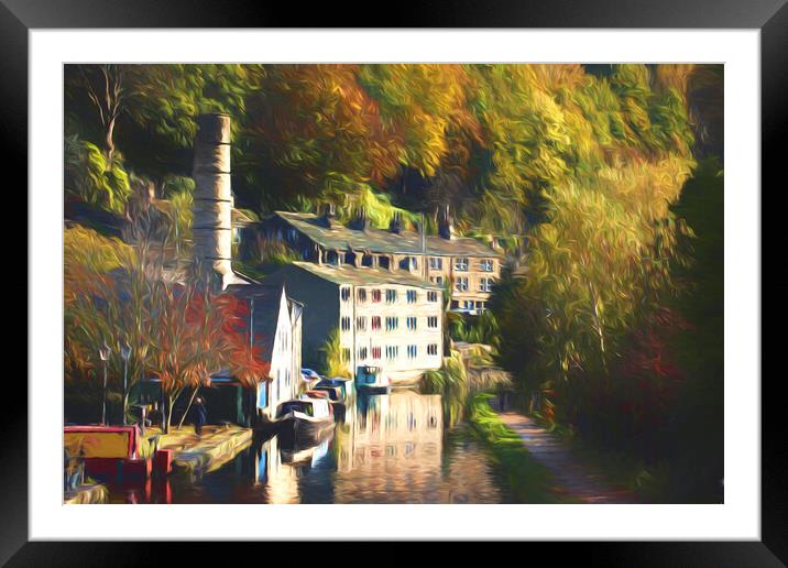 Rochdale Canal - Hebden Bridge Oil effect - Autumn Framed Mounted Print by Glen Allen