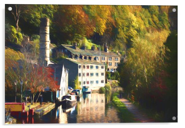 Rochdale Canal - Hebden Bridge Oil effect - Autumn Acrylic by Glen Allen