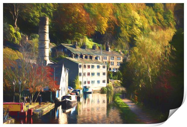 Rochdale Canal - Hebden Bridge Oil effect - Autumn Print by Glen Allen