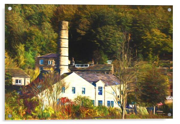 Crossley Mills Hebden Bridge - Oil Effect Acrylic by Glen Allen