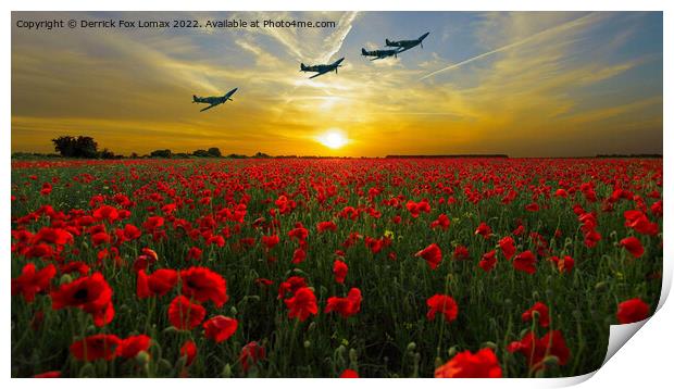 spitfires over a poppy field Print by Derrick Fox Lomax
