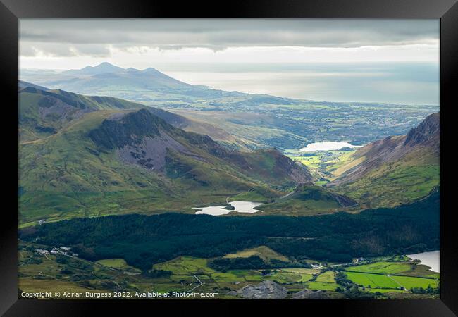 Nantlle Valley to the Sea, Snowdonia, Wales Framed Print by Adrian Burgess