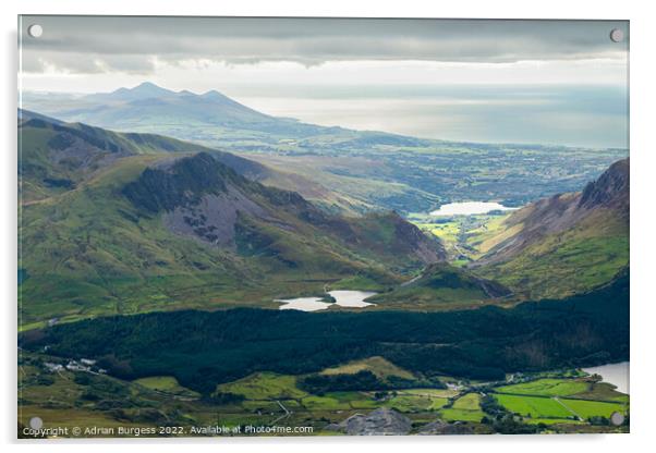 Nantlle Valley to the Sea, Snowdonia, Wales Acrylic by Adrian Burgess