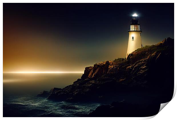 Solitary Lighthouse Print by Picture Wizard