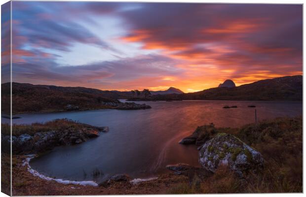 Suilven sunrise over Loch Druim Canvas Print by John Finney
