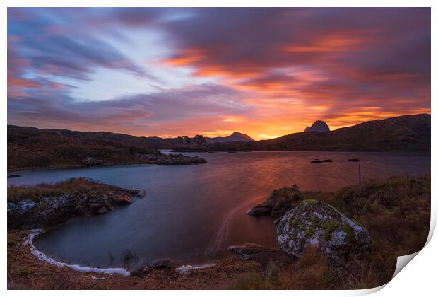 Suilven sunrise over Loch Druim Print by John Finney