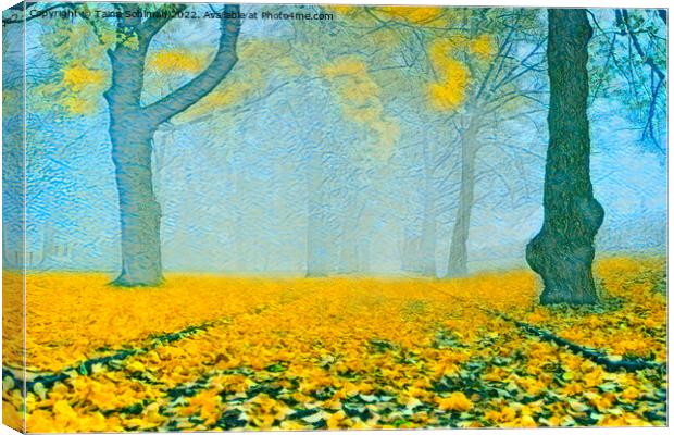 Blue Mist and Yellow Leaves Canvas Print by Taina Sohlman
