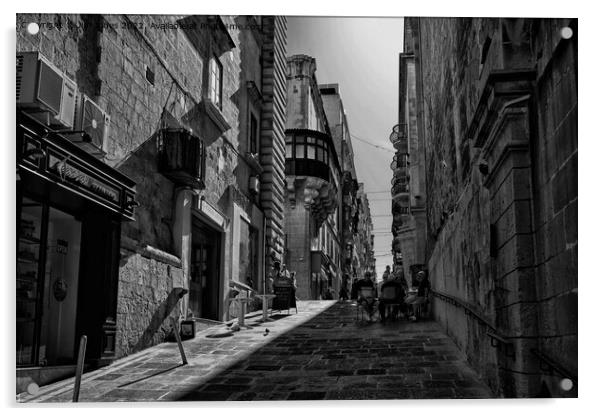 Coffee Morning in Valletta - Monochrome Acrylic by Jim Jones