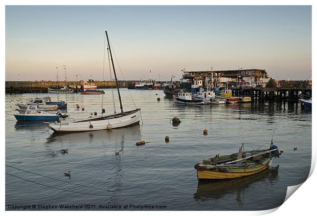 Bridlington harbour at dusk Print by Stephen Wakefield