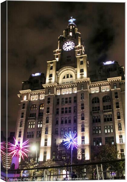 Royal Liver Building Liverpool at night Canvas Print by Phil Longfoot