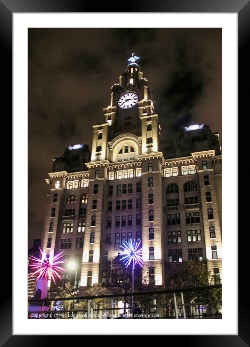 Royal Liver Building Liverpool at night Framed Mounted Print by Phil Longfoot
