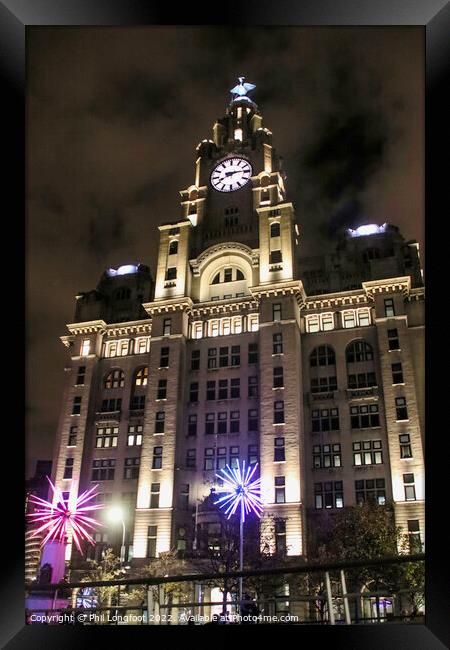 Royal Liver Building Liverpool at night Framed Print by Phil Longfoot