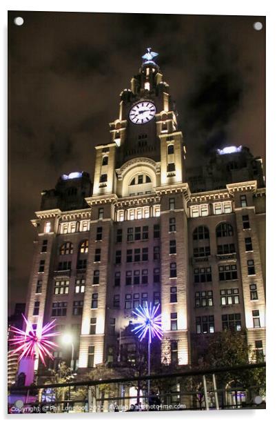 Royal Liver Building Liverpool at night Acrylic by Phil Longfoot