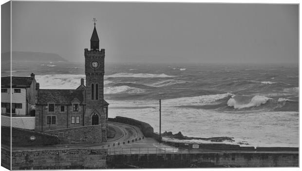Clock tower Porthleven Cornwall Canvas Print by kathy white