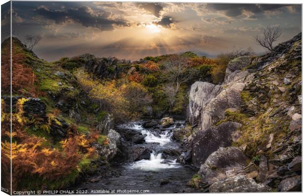 Dramatic sunset over Torver beck in the lake district 837 Canvas Print by PHILIP CHALK