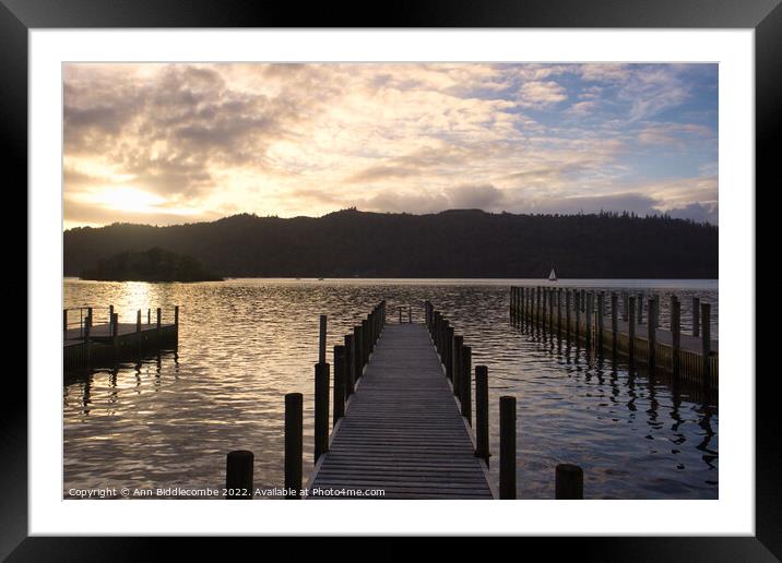 sunset over lake Windermere  Framed Mounted Print by Ann Biddlecombe