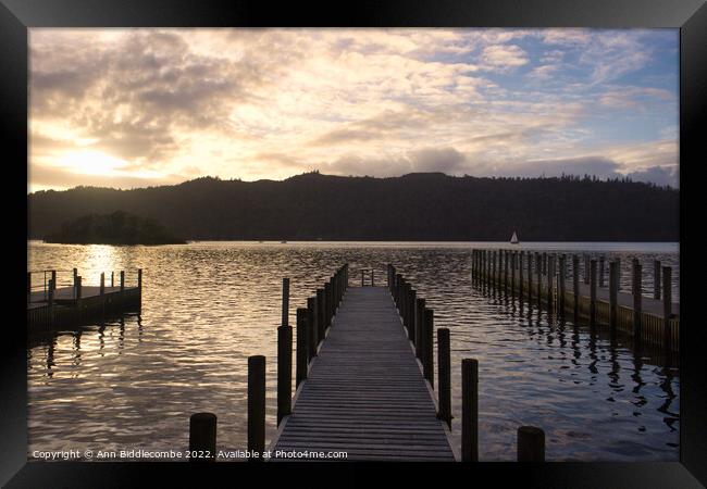sunset over lake Windermere  Framed Print by Ann Biddlecombe