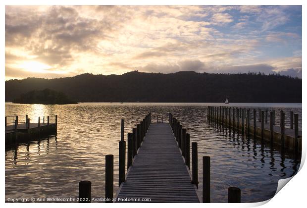 sunset over lake Windermere  Print by Ann Biddlecombe