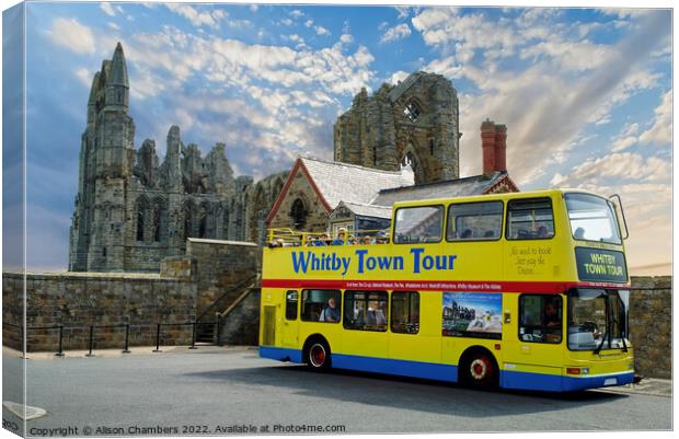 Whitby Abbey and Tour Bus Canvas Print by Alison Chambers