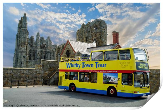 Whitby Abbey and Tour Bus Print by Alison Chambers
