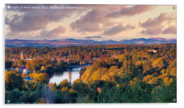 A view of Perth, the River Tay and the Autumn colours  Acrylic by Navin Mistry