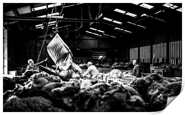 Grading wool, Liskeard Wool Depot, Cornwall. Print by Maggie McCall