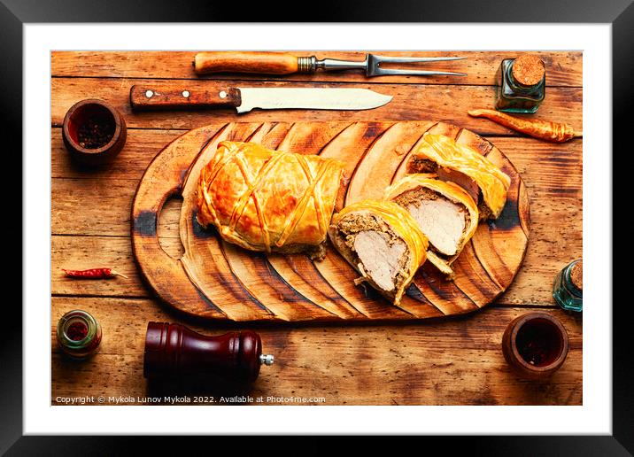 Festive food baked Wellington meat. Framed Mounted Print by Mykola Lunov Mykola