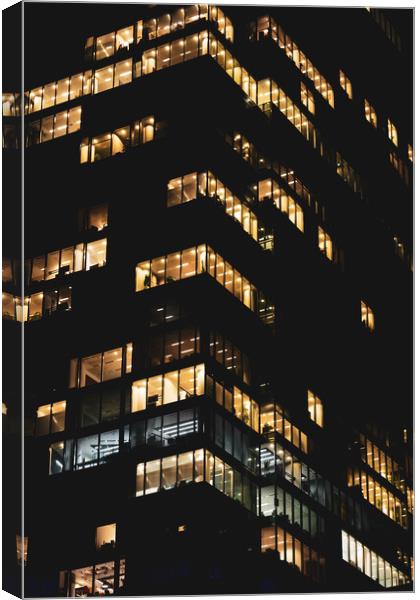 Office Building Corporate Skyscraper At Night Canvas Print by Artur Bogacki