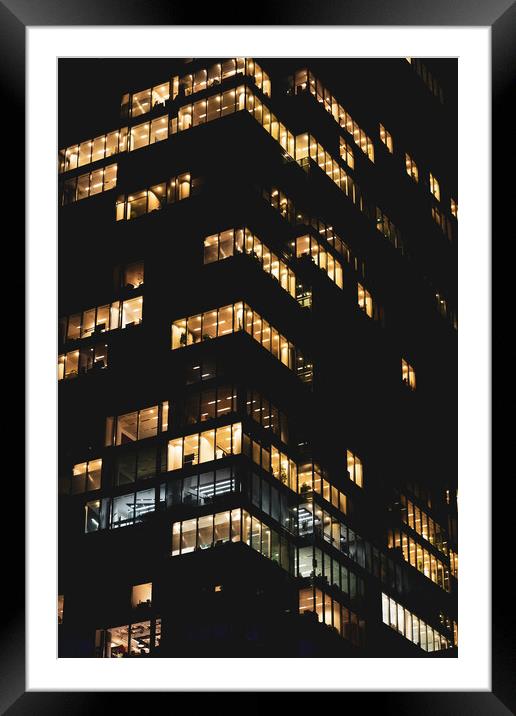 Office Building Corporate Skyscraper At Night Framed Mounted Print by Artur Bogacki