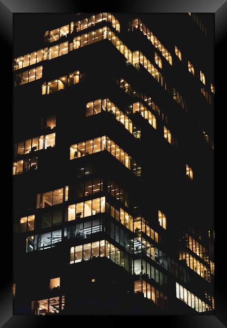 Office Building Corporate Skyscraper At Night Framed Print by Artur Bogacki