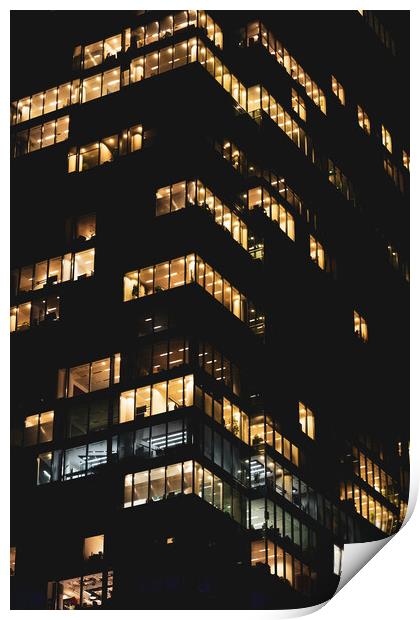 Office Building Corporate Skyscraper At Night Print by Artur Bogacki