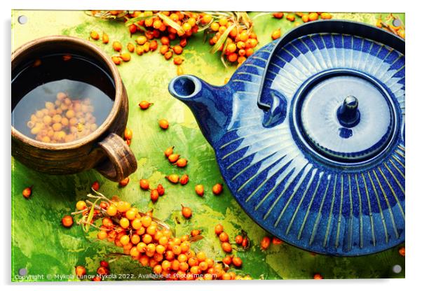 Tea with sea buckthorn, healthy drink Acrylic by Mykola Lunov Mykola