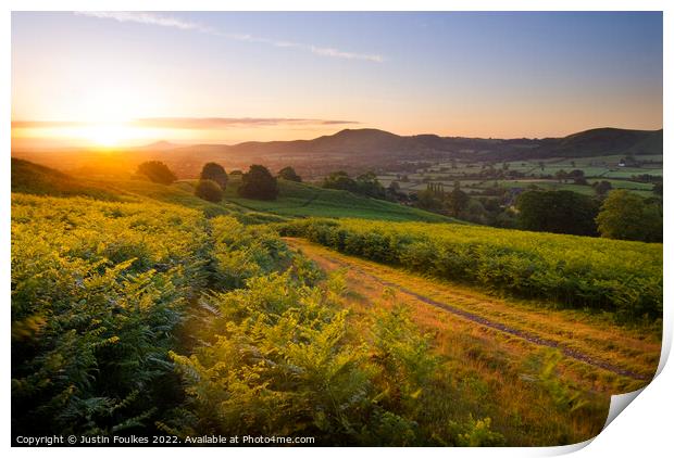 Sunrise over the Shropshire Hills Print by Justin Foulkes